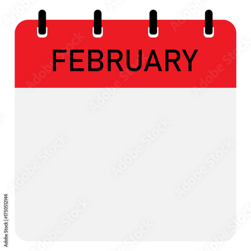 Monthly calendar demo with red header | Month of February straight binding modern calendar diagram for office, company, business, organization, education