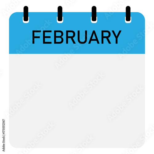 Monthly calendar demo with blue header | Month of February straight binding modern calendar diagram for office, company, business, organization, education