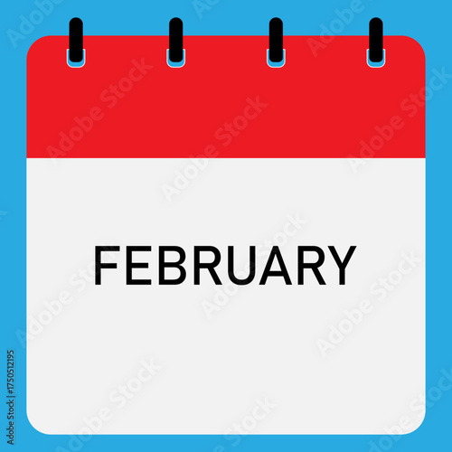 Monthly calendar demo with red header | Month of February straight binding modern calendar diagram for office, company, business, organization, education