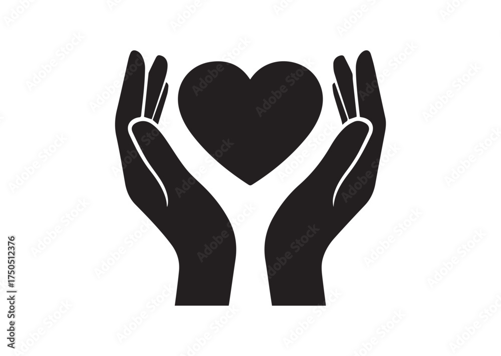 Fototapeta premium Heart in palms icon, Heart in palms solid vector