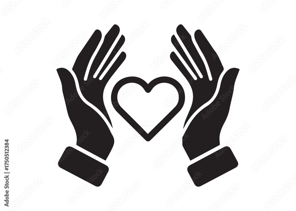 Obraz premium Heart in palms icon, Heart in palms solid vector