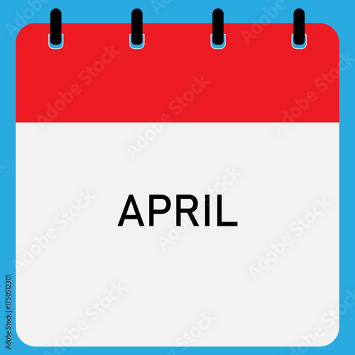 Monthly calendar demo with red header on blue background | Month of April straight binding modern calendar diagram for office, company, business, organization, education