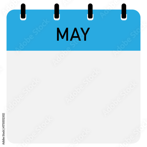 Day calendar with of month May with straight binding | Vector flat monthly calendar icon with blue header | Date and time, day, month. Holiday