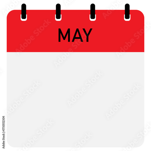 Monthly calendar demo with red header | Month of May straight binding modern calendar diagram for office, company, business, organization, education