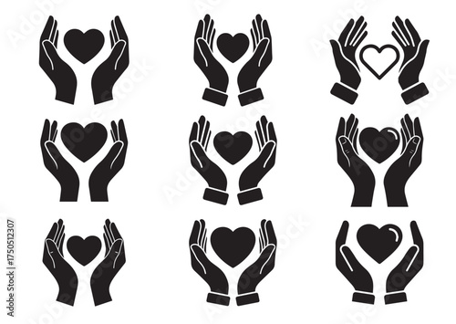 Heart in palms icon, Heart in palms solid vector