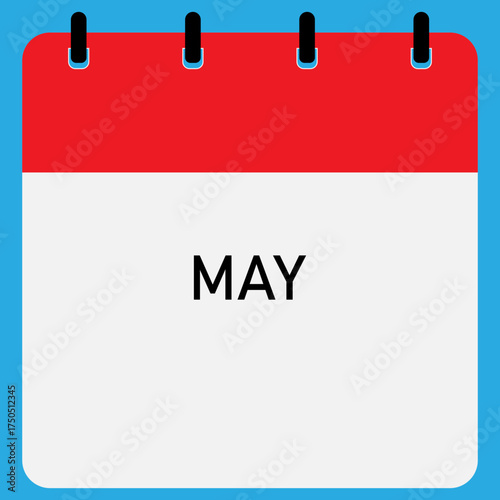 May month folding calendar demo with red header and straight binding on blue background