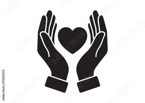 Heart in palms icon, Heart in palms solid vector