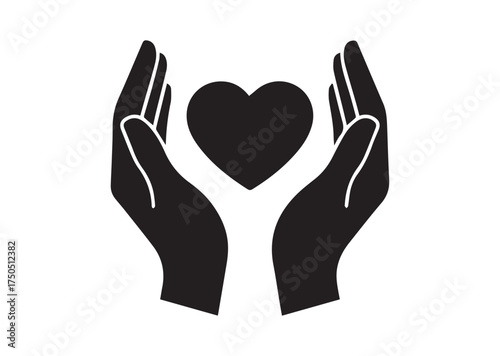 Heart in palms icon, Heart in palms solid vector