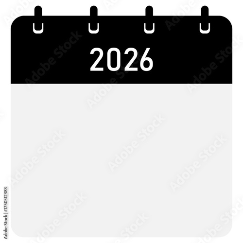 2026-year folding calendar demo with black header and straight binding on platinum background