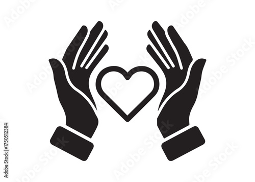 Heart in palms icon, Heart in palms solid vector