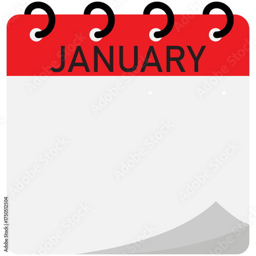 January month folding calendar demo with red header and spiral binding on platinum background