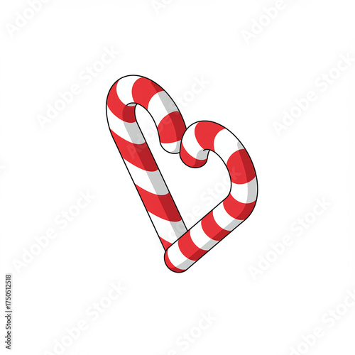Christmas candy cane heart with red and white stripes arranged in festive shape, symbolizing holiday sweetness, love, and joyful seasonal tradition