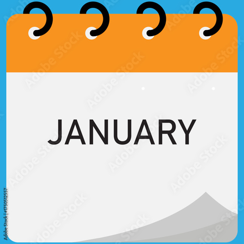 January month folding calendar demo with orange header and spiral binding on blue background