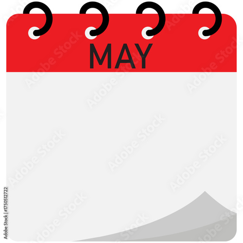 May month folding calendar demo with red header and spiral binding on platinum background