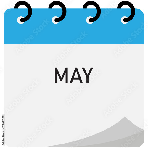 May month folding calendar demo with blue header and spiral binding 