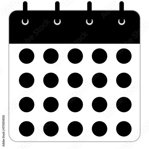 Calendar icon with straight binding and black header | Circular grid for text or date