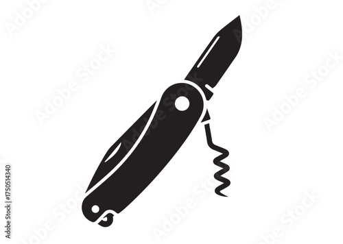 Folding knife with corkscrew icon, Folding knife with corkscrew solid vector