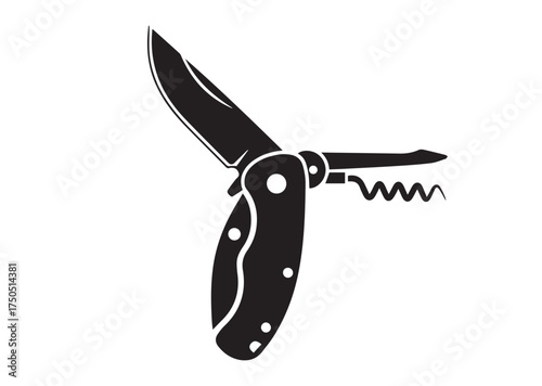 Folding knife with corkscrew icon, Folding knife with corkscrew solid vector