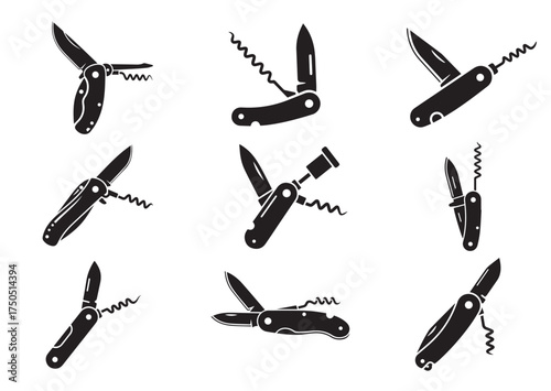 Folding knife with corkscrew icon, Folding knife with corkscrew solid vector