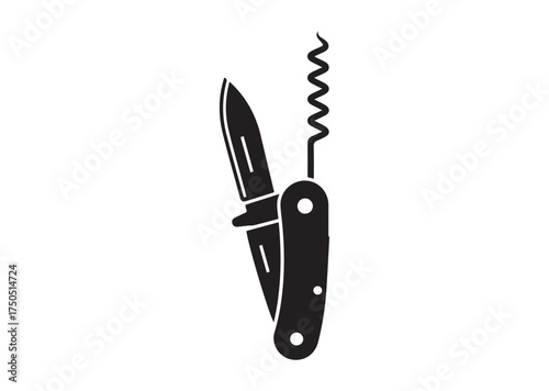 Folding knife with corkscrew icon, Folding knife with corkscrew solid vector