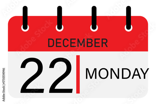 Monday, 22 December planner demo | Single day notable diagram with month and day name | Straight binding event creating diagram with red header