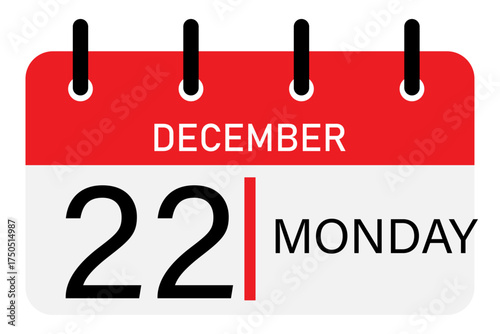 Monday, 22 December planner demo | Single day notable diagram with month and day name with red header