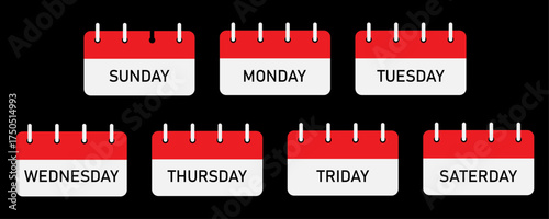 Daily planning calendar demo with seven days vector illustrator, containing red header black font 