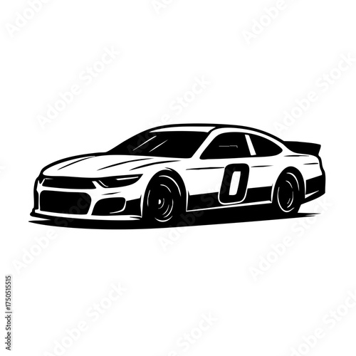Monochrome side view of a race car with aerodynamic