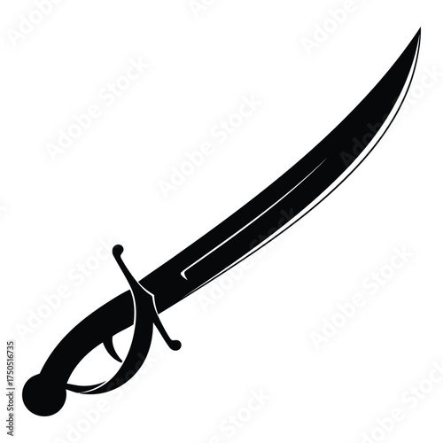 Curved saber sword silhouette isolated on white background