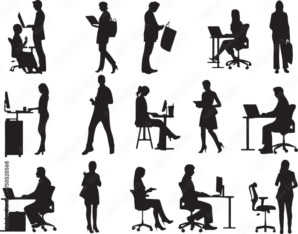 Fototapeta premium Dynamic office workers silhouettes in various poses