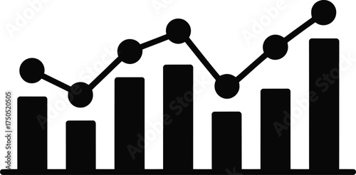 Stock market chart with uptrend line and bar graph presentation