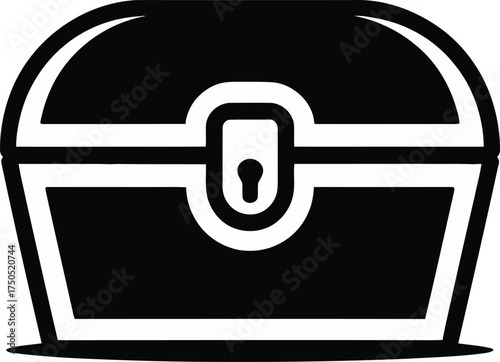 Treasure chest icon in black and white minimalist design style