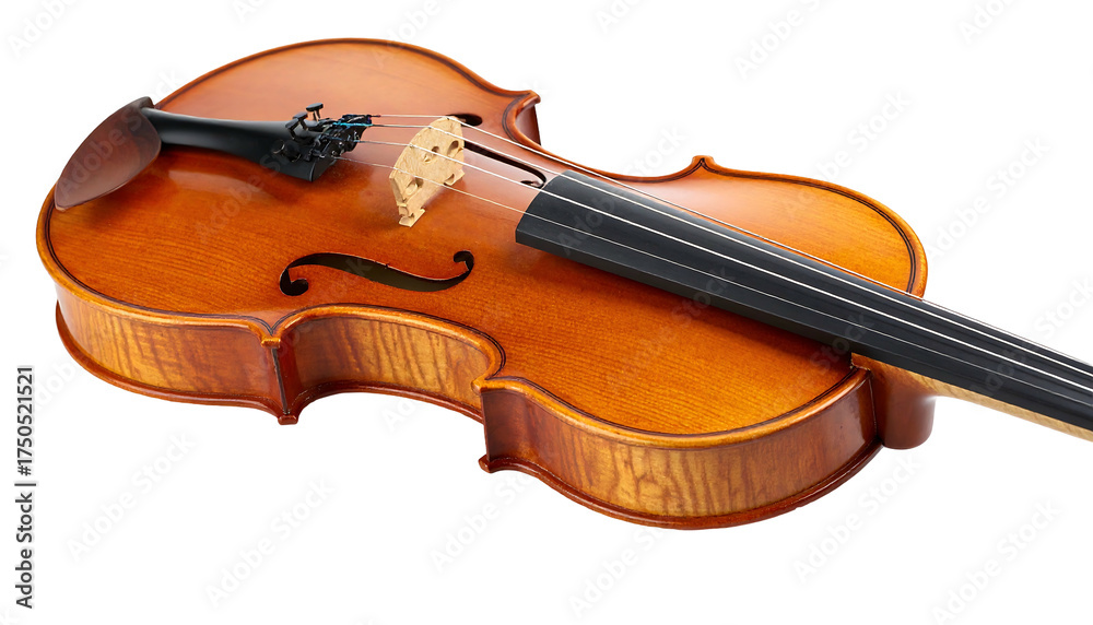 Fototapeta premium Classic Wooden Violin with Bow on White Background.