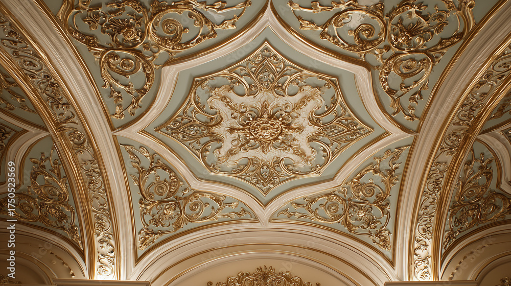 Fototapeta premium Ornate ceiling with gold detailing featuring intricate patterns and arched architectural elements