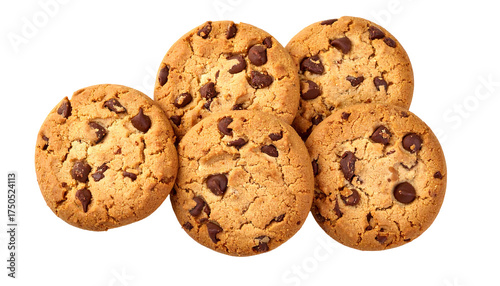 Delicious Chocolate Chip Cookies Isolated on White Background.