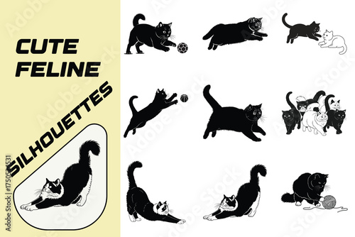 Vector art of cute feline silhouettes