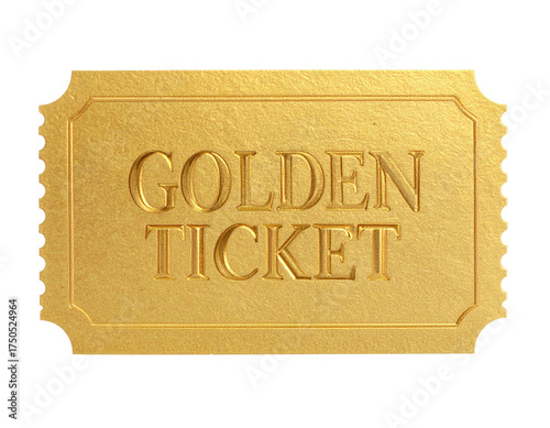 A shiny gold ticket with the words 