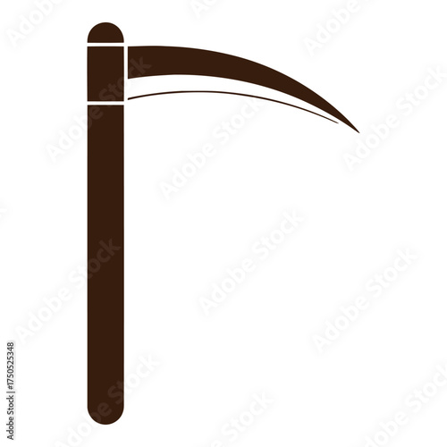 Dark silhouette of a scythe isolated on white background