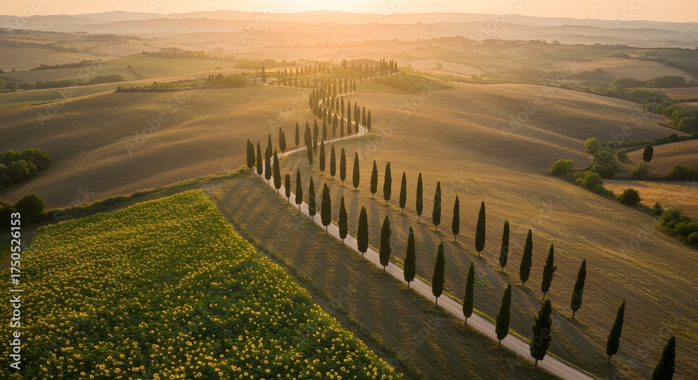 Obraz premium Tuscan countryside road with cypress trees