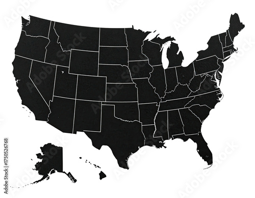 Wallpaper Mural A monochrome map highlighting the states of the United States of America Torontodigital.ca