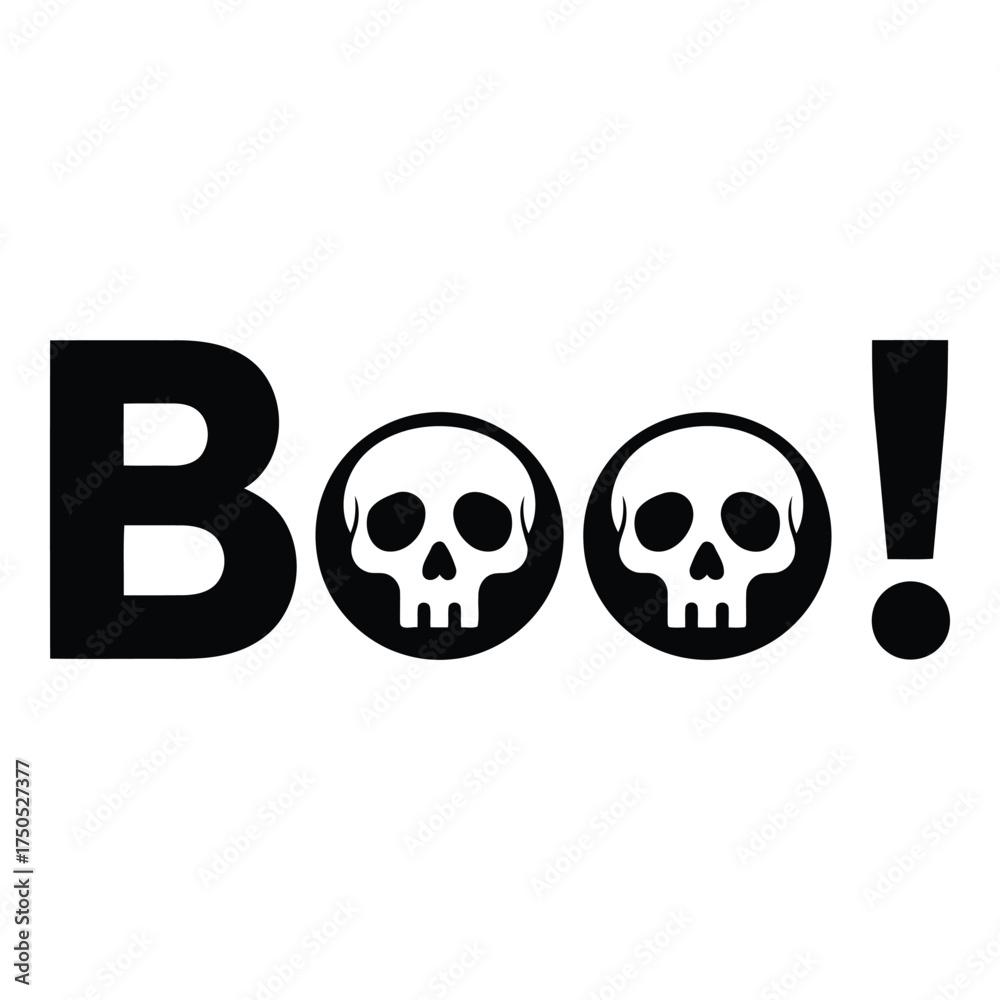 Fototapeta premium Boo skull halloween word art silhouette isolated on white background