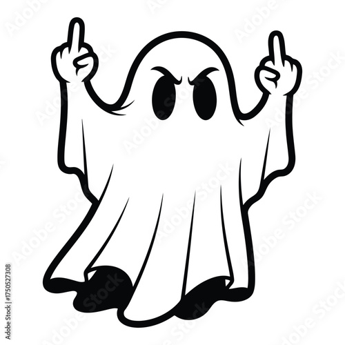 Angry ghost giving the middle finger silhouette isolated on white background