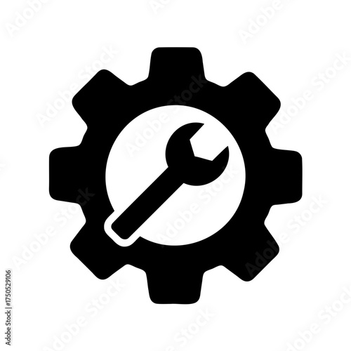 Gear and Wrench Icon Symbolizing Settings, Configuration, and Mechanical Work
