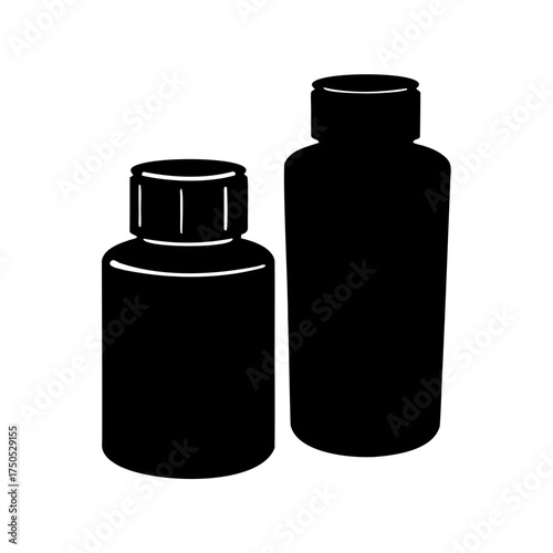 Two simple black medicine bottles isolated on a white background