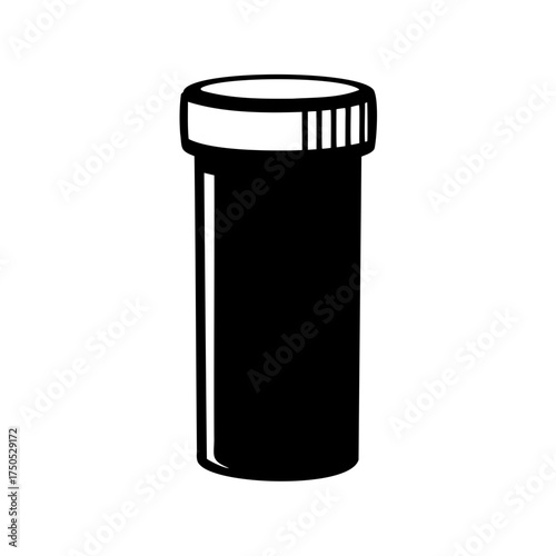 Monochromatic Illustration of a Pill Bottle for Medications and Supplements