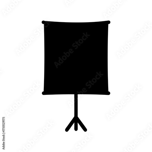 Simple black silhouette of presentation whiteboard with three legged support