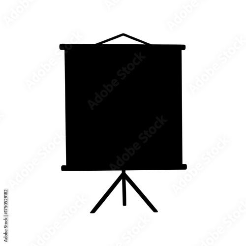 Black silhouette of a presentation board or flip chart on tripod stand
