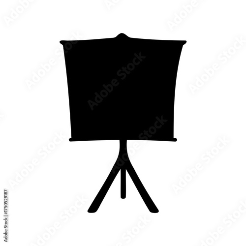 Black and white digital artwork of a presentation easel stand display