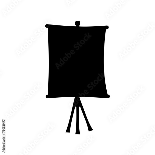 Black silhouette of a presentation screen on a tripod stand isolated