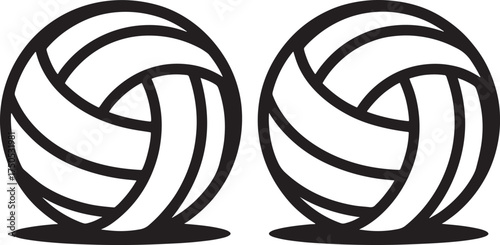 Two volleyballs in silhouette on a white background Keywords: volleyball, ball, sport, game, team